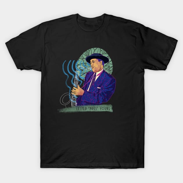 Jazz legend Lester Young T-Shirt by comecuba67